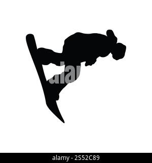 Snowboarder man silhouette. Black on white.  Vector illustration. Stock Photo