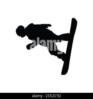 Snowboarder man silhouette. Black on white.  Vector illustration. Stock Photo