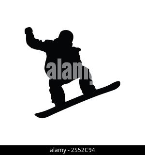 Snowboarder man silhouette. Black on white.  Vector illustration. Stock Photo