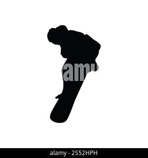 Snowboarder man silhouette. Black on white.  Vector illustration. Stock Photo