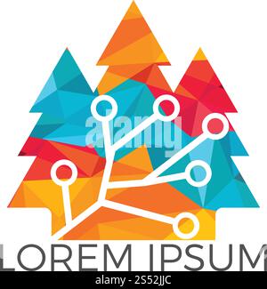 Digital Tree logo design. Network and pine tree design concept for education learning and technology. Stock Vector