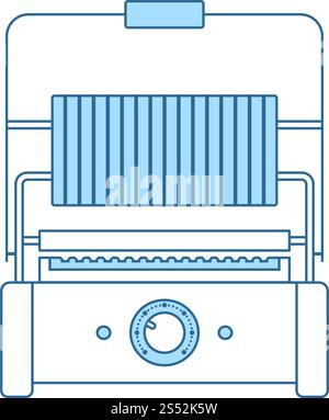 Kitchen Electric Grill Icon. Thin Line With Blue Fill Design. Vector Illustration. Stock Vector
