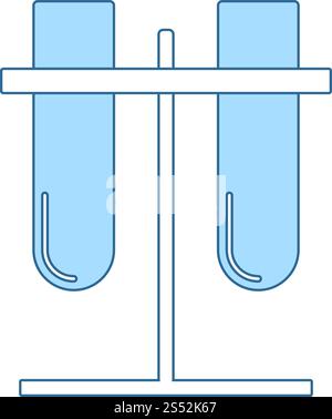 Lab Flasks Attached To Stand Icon. Thin Line With Blue Fill Design. Vector Illustration. Stock Vector