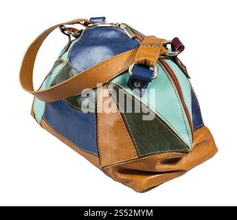 handmade patchwork leather multicolored handbag isolated on white background Stock Photo