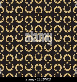 Gold horse shoe and stars seamless pattern background. Vector illustration. Gold horseshoe and stars seamless pattern Stock Vector
