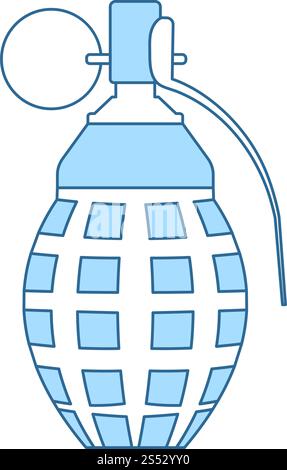 Defensive Grenade Icon. Thin Line With Blue Fill Design. Vector Illustration. Stock Vector