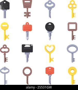 Vector pictures of keys for doors. Illustration of key set for car or home. Vector pictures of keys for doors Stock Vector