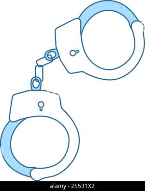 Handcuff Icon. Thin Line With Blue Fill Design. Vector Illustration. Stock Vector