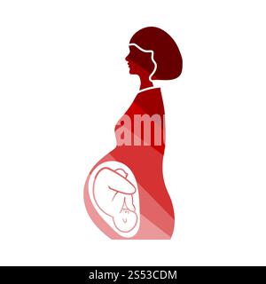 Pregnant Woman With Baby Icon. Flat Color Ladder Design. Vector Illustration. Stock Photo