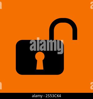 Unlock Icon. Black on Orange Background. Vector Illustration. Stock Photo