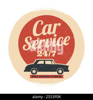 Grunge auto service emblem design isolated on white background. Vector illustration Stock Photo