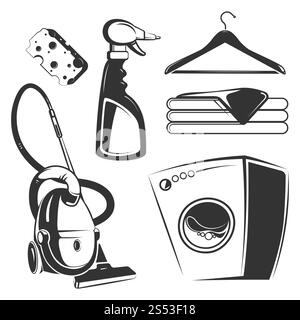 Cleaning, washing, housework objects isolated on white background. Vector illustration Stock Photo