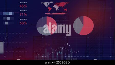 Image of charts and graphs processing data on interface screen Stock Photo