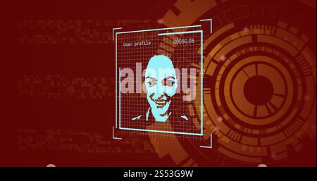 Image of biometric photo, digital data processing over scope scanning Stock Photo