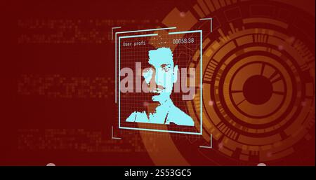 Image of biometric photo, digital data processing over scope scanning Stock Photo