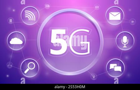 Fast 5G technology concept background. Cartoon illustration of fast 5G technology vector concept background for web design Stock Photo