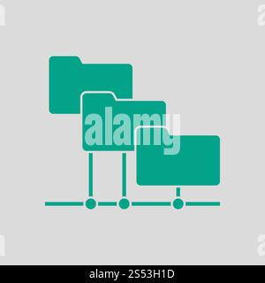 Folder Network Icon. Green on Gray Background. Vector Illustration. Stock Photo