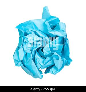 crumpled ball from blue paper isolated on white background Stock Photo