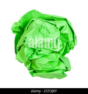 crumpled ball from green paper isolated on white background Stock Photo
