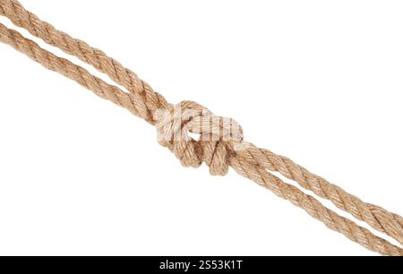 surgeons knot joining two ropes isolated on white background Stock Photo