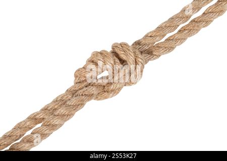another side of surgeons knot joining two ropes isolated on white background Stock Photo