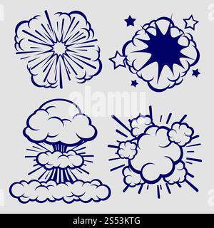 Ballpoint sketch explosion clouds isolated on grey background. Vector illustration. Ballpoint sketch explosion clouds isolated Stock Vector