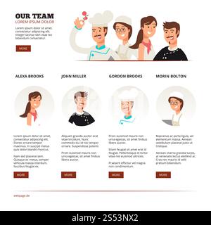 Reataurant cafe team web page template. Teamwork vector concept with flat characters illustration. Reataurant cafe team. Teamwork vector concept with flat characters Stock Vector