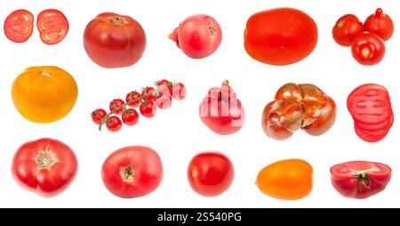 various fresh tomatoes isolated on white background Stock Photo