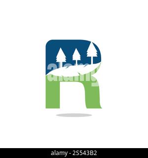 Nature landscape icon letter R logo design. Stock Photo