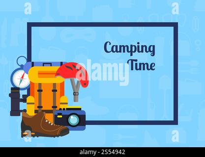 Vector pile of flat style camping elements background illustration ...