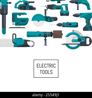 Vector background with place for text with electric construction tools illustration. Vector background with electric construction tools Stock Vector