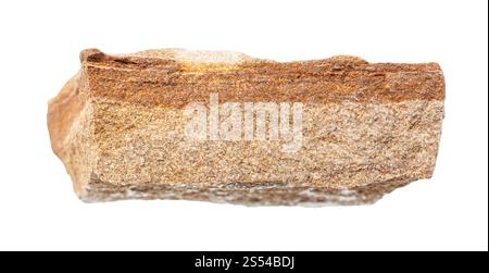 closeup of sample of natural mineral from geological collection - unpolished polymictic sandstone rock isolated on white background. unpolished Stock Photo
