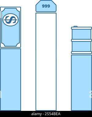 Oil, Dollar And Gold Chart Concept Icon. Thin Line With Blue Fill Design. Vector Illustration. Stock Vector