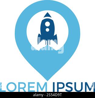 Rocket and map pointer logo design. Rocket and GPS locator symbol or icon. Stock Vector