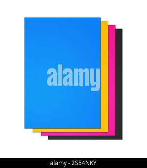 CMYK Blank A4 paper sheet set isolated on white background. CMYK Blank A4 paper sheet set on white background Stock Photo