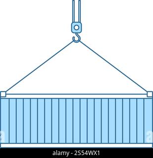 Crane Hook Lifting Container. Thin Line With Blue Fill Design. Vector Illustration. Stock Vector