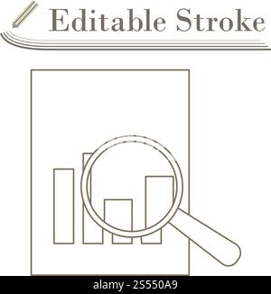 Magnificent Glass On Paper With Chart Icon. Editable Stroke Simple Design. Vector Illustration. Stock Vector