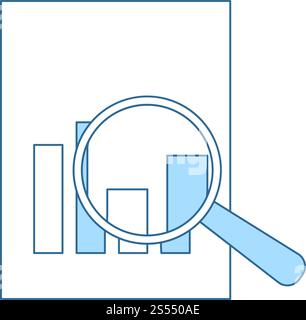 Magnificent Glass On Paper With Chart Icon. Thin Line With Blue Fill Design. Vector Illustration. Stock Vector