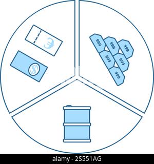 Oil, Dollar And Gold Chart Concept Icon. Thin Line With Blue Fill Design. Vector Illustration. Stock Vector