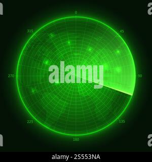 Green radar. Navy submarine sonar with aims. Navigation screen vector ...