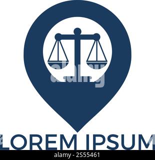 Libra and map pointer logo design. Unique law and pin logotype design template. Stock Vector