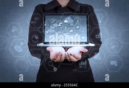 designer hand show cloud network sign as concept Stock Photo