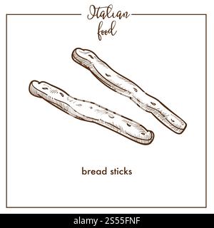 Bread sticks sketch icon for Italian food cuisine menu design. Vector sketch of Italy traditional breadsticks grissini snack or appetizer dish for restaurant or fast food cafe meals. Bread sticks snack sketch vector icon for Italian cuisine food menu design Stock Vector