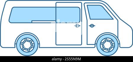 Commercial Van Icon. Thin Line With Blue Fill Design. Vector Illustration. Stock Vector