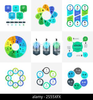 Business infographic option charts with marketing icons. Workflow layout, diagram, annual report with steps and processes vector set. Illustration of workflow business step visualization structure. Business infographic option charts with marketing icons. Workflow layout, diagram, annual report with steps and processes vector set Stock Vector