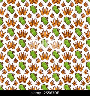 Hop and wreath seamless pattern design. Beer, harvest, agricultural seamless texture. Background vector illustration. Hop and wreath pattern design. Beer, harvest, agricultural seamless texture Stock Vector