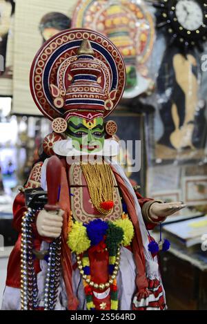 Kathakali performer in traditional costume with mask, Fort Kochi, Kochi, Kerala, South India, India, Asia Stock Photo