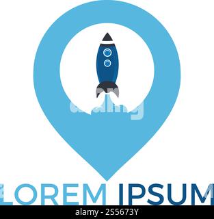 Rocket and map pointer logo design. Rocket and GPS locator symbol or icon. Stock Vector