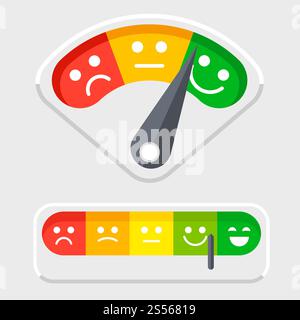 Emotions colored scale for clients feedback vector illustration isolated on background. Emotions scale for clients feedback vector illustration Stock Vector