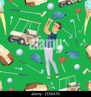 Seamless pattern with sport illustrations at golf theme. Background with equipment for golfer vector. Seamless pattern with sport illustrations at golf theme Stock Vector